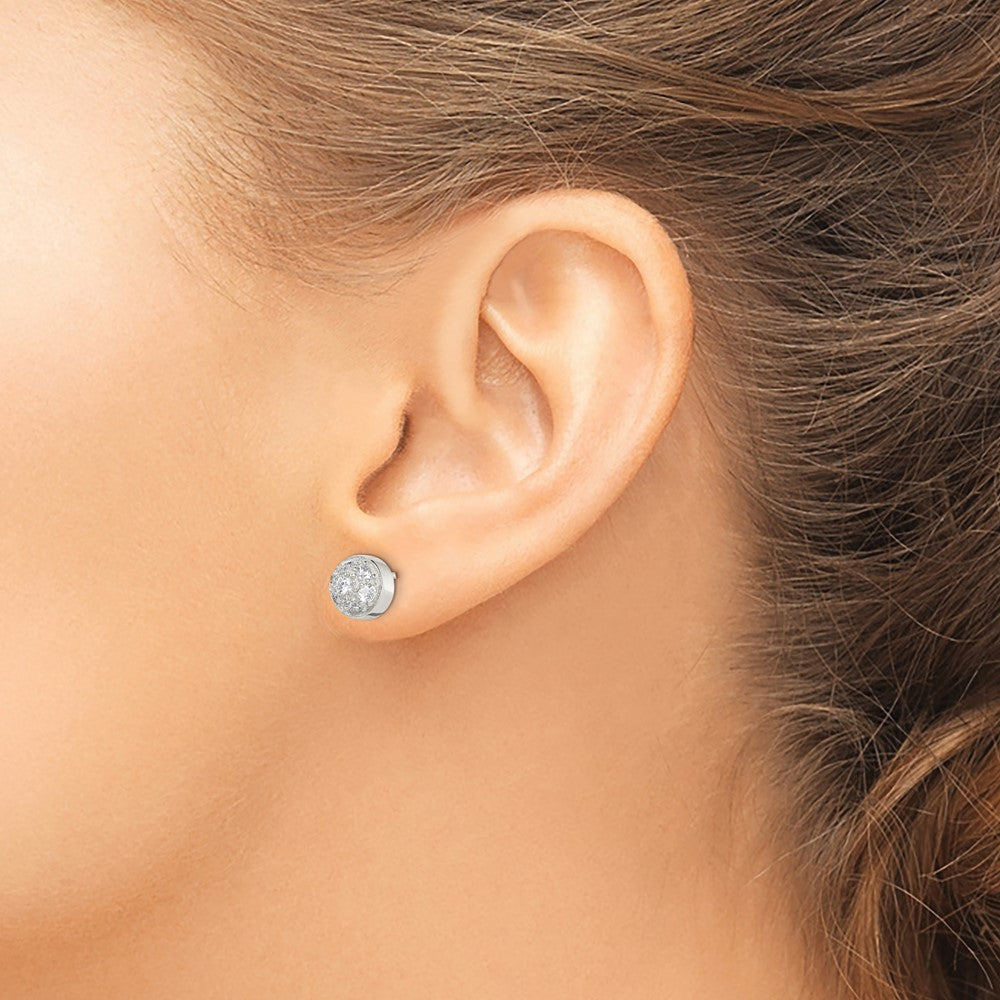 Sterling Silver Rhodium-plated Polished CZ Half Ball Post Earrings