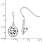 Sterling Silver Polished 11mm Round CZ Bezel Set Dangle Earrings