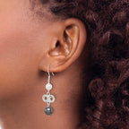 Sterling Silver Polished Grey & White Glass Pearl Infinity Dangle Earrings