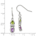 Sterling Silver Rhodium Plated Peridot and Amethyst Dangle Earrings