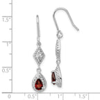 Sterling Silver Rhodium-plated Polished Diamond-cut & Textured Red CZ Teardrop Dangle Earrings