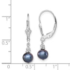 Sterling Silver Rhodium-plated 6-7mm Black Near-Round Freshwater Cultured Pearl Leverback Dangle Earrings