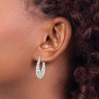 Sterling Silver Rhodium-plated Polished Shrimp Oval Hoop Earrings
