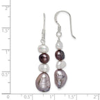 Sterling Silver Polished Black, White and Grey 6-9mm Freshwater Cultured Pearl Dangle Earrings