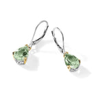 Brilliant Gemstones Sterling Silver with 14K Accent Rhodium-plated Green Quartz Leverback Earrings