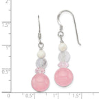 Sterling Silver Polished Pink Crystal, Jade & Mother of Pearl Dangle Earrin