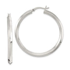 Sterling Silver Polished 3x40mm Knife Edge Round Hoop Earrings