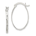 Sterling Silver Rhod-plated Polished/Textured 2mm Oval Hoop Earrings