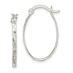 Sterling Silver Rhod-plated Polished/Textured 2mm Oval Hoop Earrings
