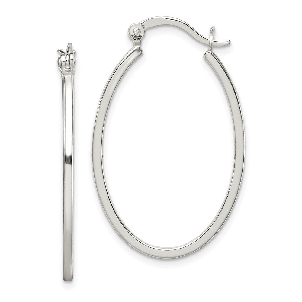 Sterling Silver Polished 1.5mm Square Tube Oval Hoop Earrings