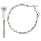 Sterling Silver Polished 2x35mm Omega Back Round Hoop Earrings