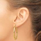 Sterling Silver Gold Flash Plated 3x45mm Grooved Hoop Earrings