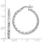 Sterling Silver Rhodium-plated Twisted 3x30mm Hoop Earrings