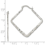 Sterling Silver Rhod-pltd Polished/Hammered Square Hoop Earrings
