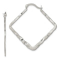 Sterling Silver Rhod-pltd Polished/Hammered Square Hoop Earrings