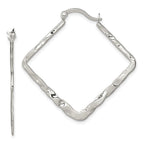 Sterling Silver Rhod-pltd Polished/Hammered Square Hoop Earrings