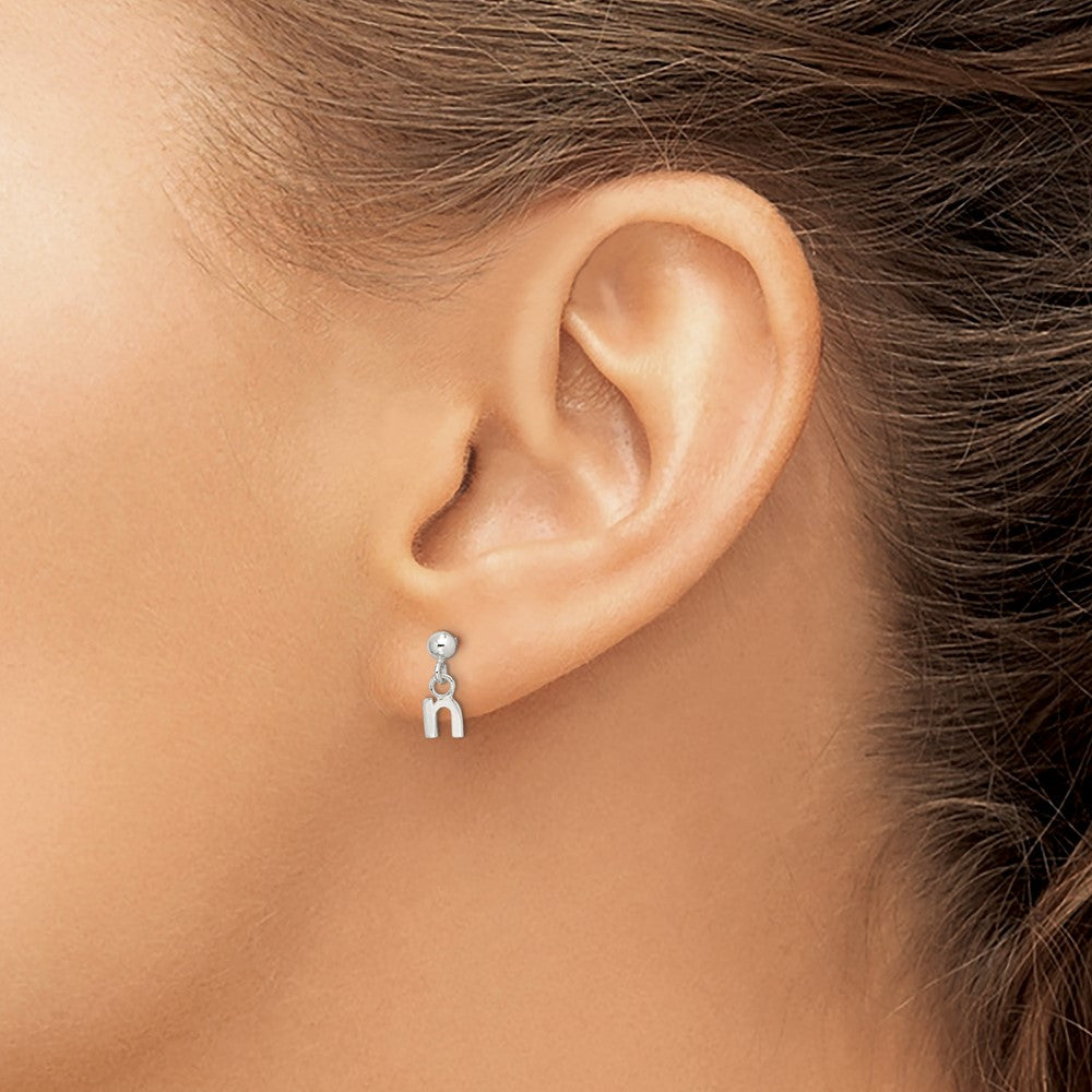 Sterling Silver Polished N Dangle Post Earrings