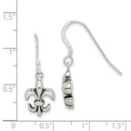 Sterling Silver Polished & Antiqued Fleur de Lis Dangle Earrings