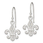Sterling Silver Polished CZ Fleur de Lis Dangle Earrings