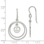Sterling Silver Rhodium-plated Circles w/Peace Symbol Dangle Earrings