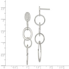 Sterling Silver Polished & Textured Circle & Oval Links Post Dangle Earring