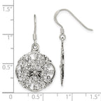 Sterling Silver Polished & Antiqued Filigree Circle Dangle Earrings