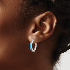 Sterling Silver Rhodium-plated Created Blue Opal Inlay Round Hoop Earrings