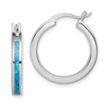 Sterling Silver Rhodium-plated Created Blue Opal Inlay Round Hoop Earrings
