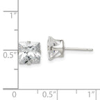 Sterling Silver 7mm Square Snap Set CZ Stud Earrings