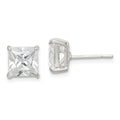 Sterling Silver 7mm Square CZ Basket Set Stud Earrings