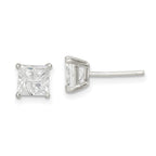 Sterling Silver 5mm Square Cross-cut CZ Basket Set Stud Earrings