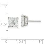 Sterling Silver 7mm Square Cross-cut CZ Basket Set Stud Earrings