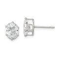 Sterling Silver Polished 8x6mm Oval Snap Set CZ Stud Earrings
