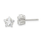 Sterling Silver Polished 7mm Star Basket Set CZ Stud Earrings