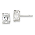 Sterling Silver Polished Emerald-cut 8x6mm Basket Set CZ Stud Earrings