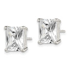 Sterling Silver Polished Emerald-cut 10x8mm Basket Set CZ Stud Earrings
