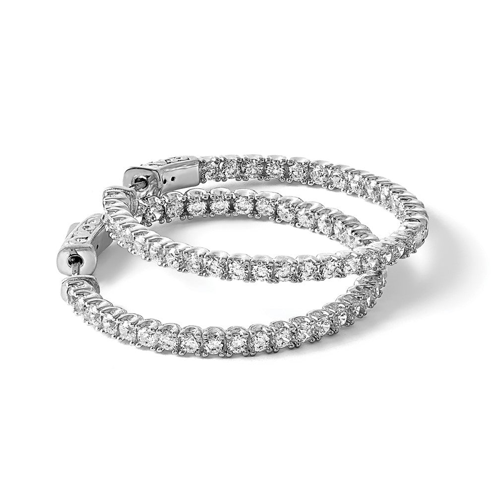 Sterling Shimmer Black Rhodium-plated 68 Stone 2.25mm CZ In and Out Round Hinged Hoop Earrings