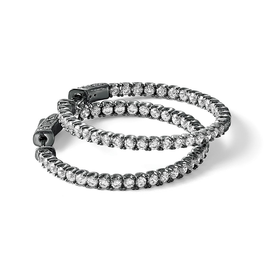 Sterling Shimmer Sterling Silver Rhodium-plated 68 Stone 2.25mm CZ In and Out Round Hinged Hoop Earrings