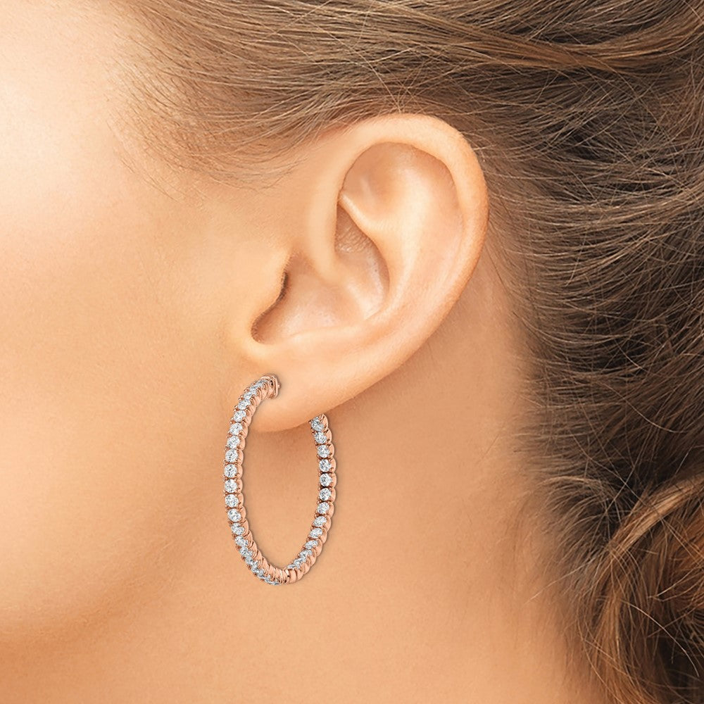 Sterling Shimmer Sterling Silver Rose-tone Flash Rose Gold-plated 68 Stone 2.25mm CZ In and Out Round Hinged Hoop Earrings