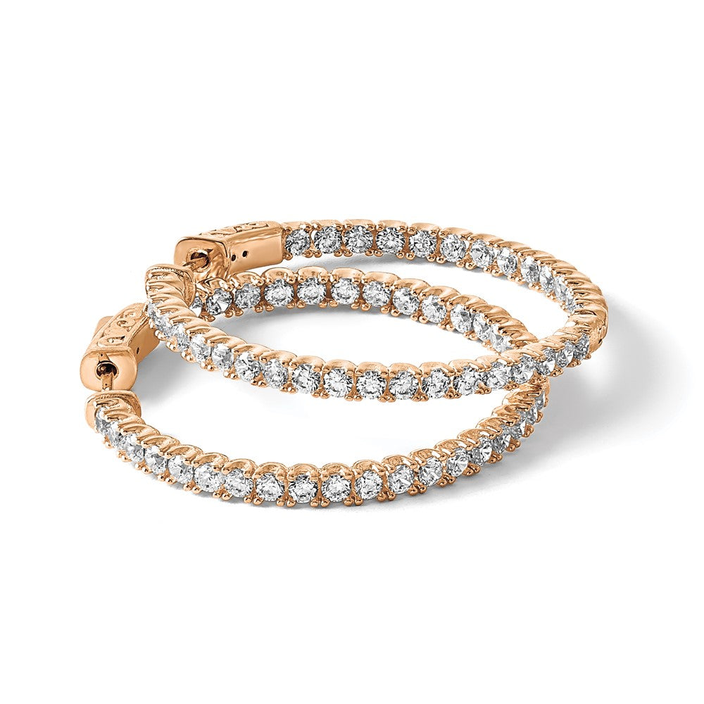 Sterling Shimmer Sterling Silver Rose-tone Flash Rose Gold-plated 68 Stone 2.25mm CZ In and Out Round Hinged Hoop Earrings