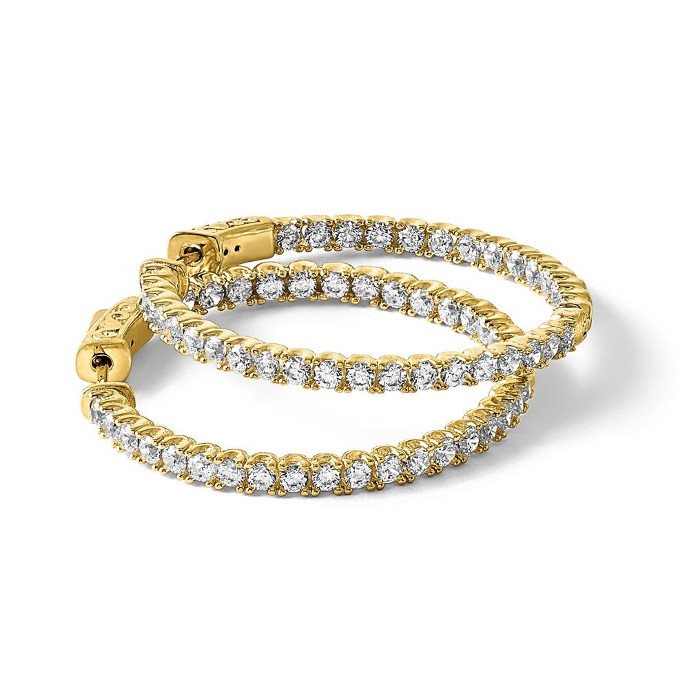 Sterling Shimmer Sterling Silver Gold-tone Flash Gold-plated 68 Stone 2.25mm CZ In and Out Round Hinged Hoop Earrings
