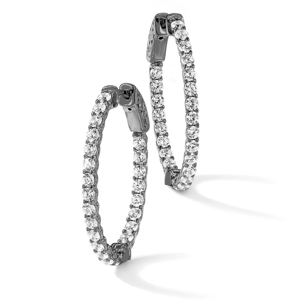 Sterling Shimmer Sterling Silver Rhodium-plated 46 Stone 2.25mm CZ In and Out Oval Hinged Hoop Earrings