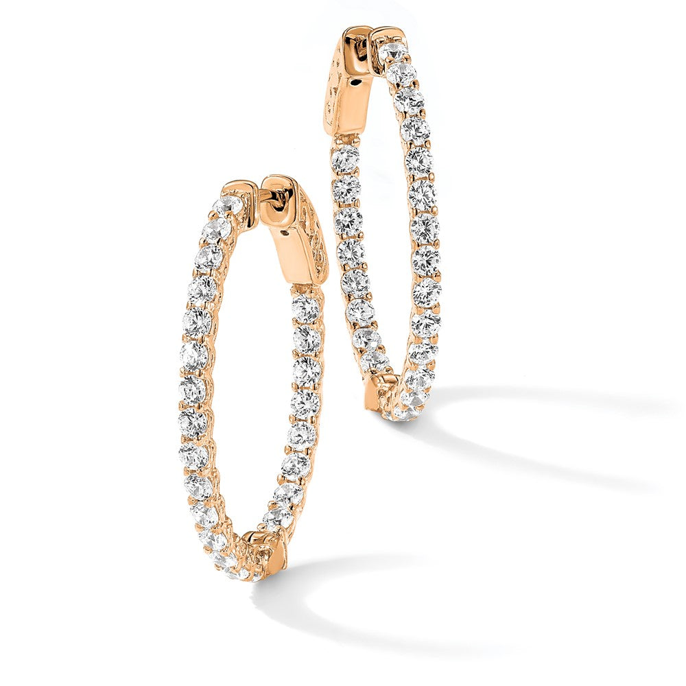 Sterling Shimmer Sterling Silver Rose-tone Flash Rose Gold-plated 46 Stone 2.25mm CZ In and Out Oval Hinged Hoop Earrings