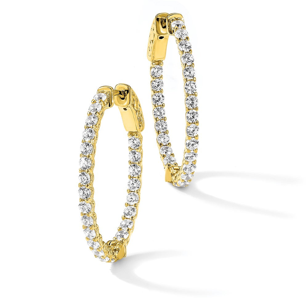 Sterling Shimmer Sterling Silver Gold-tone Flash Gold-plated 46 Stone 2.25mm CZ In and Out Oval Hinged Hoop Earrings