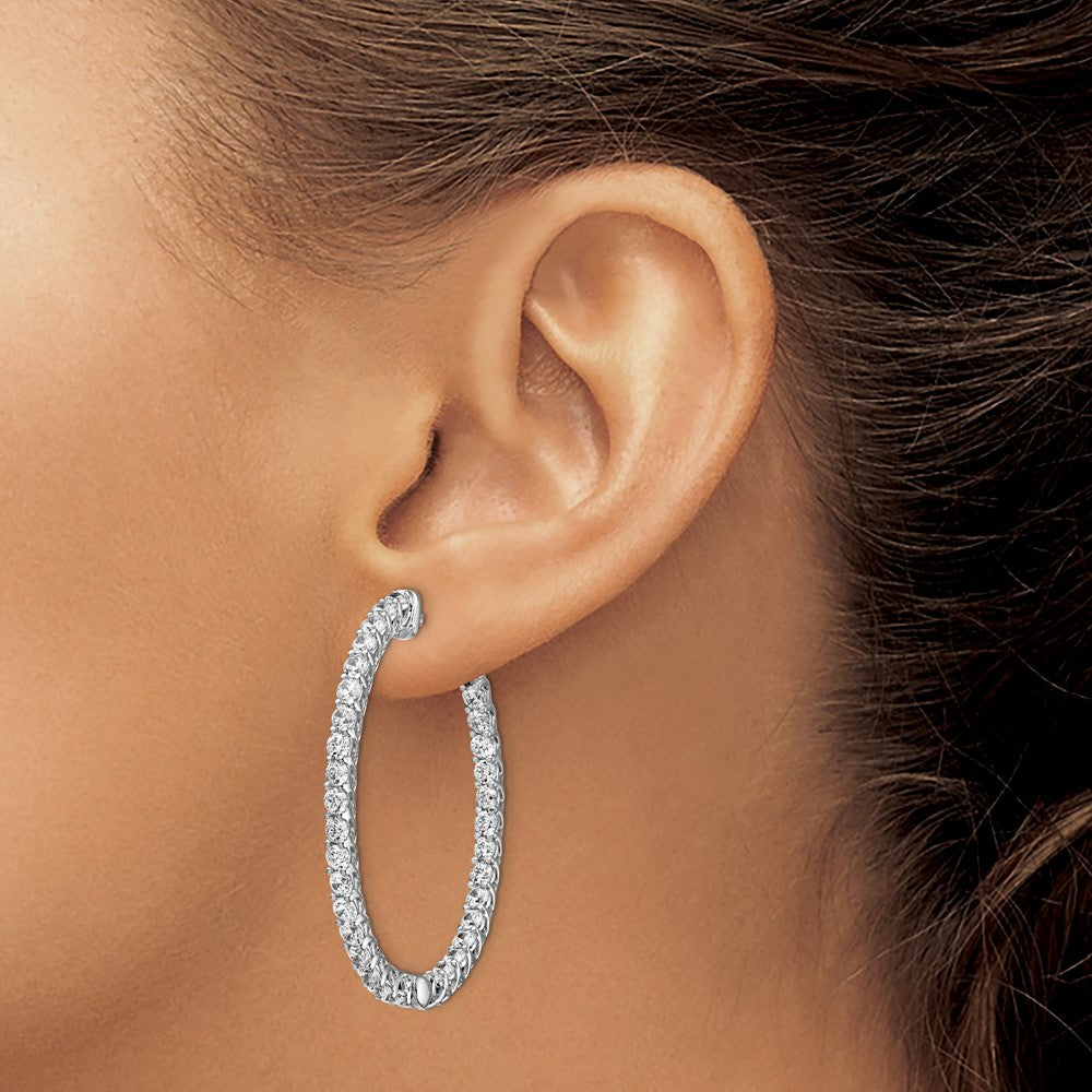 Sterling Shimmer Sterling Silver Rhodium-plated 66 Stone 2.3mm CZ In and Out Oval Hinged Hoop Earrings