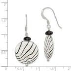 Sterling Silver Polished Black Agate/Zebra Mother of Pearl Dangle Earrings