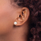 Sterling Silver Rhodium-plated 8-9mm White Button Freshwater Cultured Pearl Post Earrings