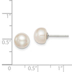 Sterling Silver Rhodium-plated 8-9mm White Button Freshwater Cultured Pearl Post Earrings