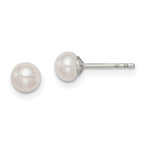 Sterling Silver Rhodium-plated 4-5mm White Button Freshwater Cultured Pearl Post Earrings