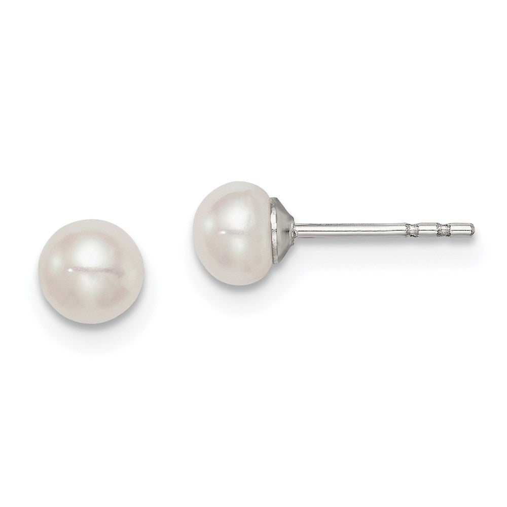 Sterling Silver Rhodium-plated 4-5mm White Button Freshwater Cultured Pearl Post Earrings